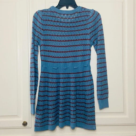 Motherhood Maternity Striped Pointelle Maternity Sweater Provincial Blue XSM - Picture 6 of 8